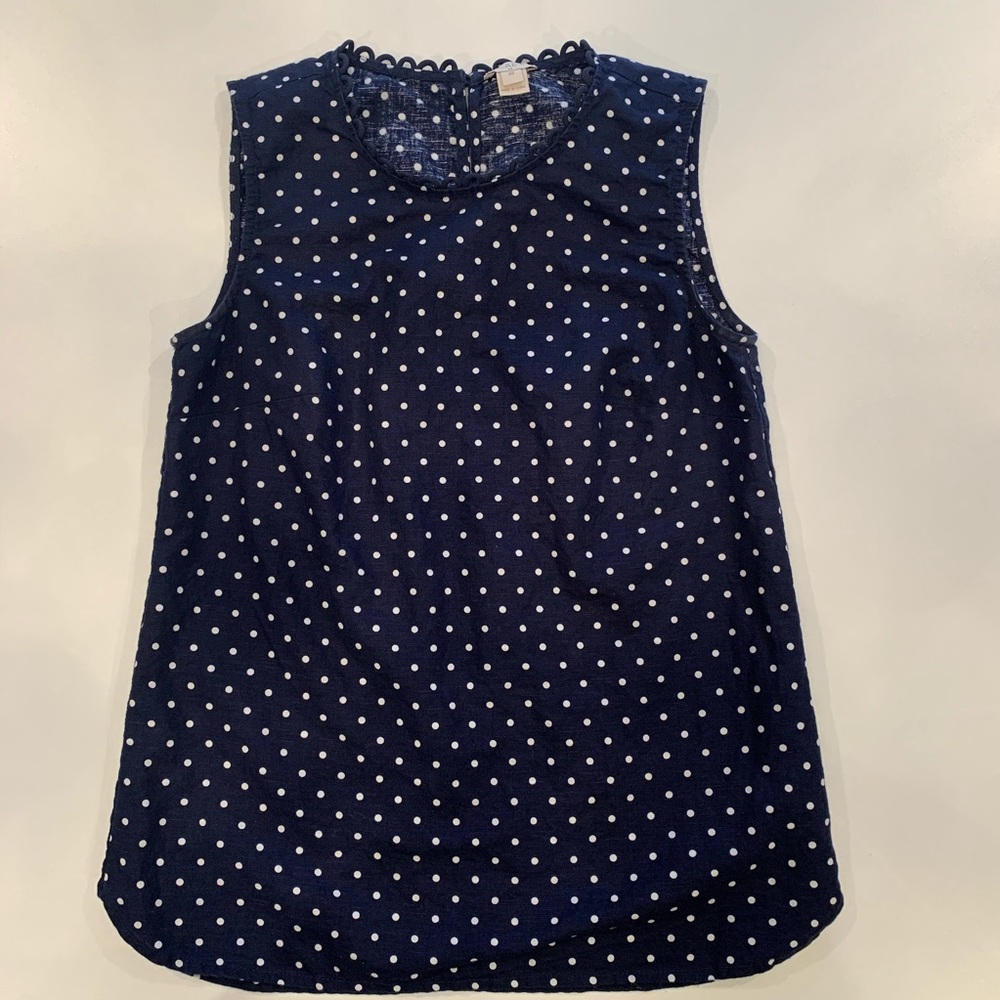 JCrew Navy and White Polka Dot Sleeveless Top